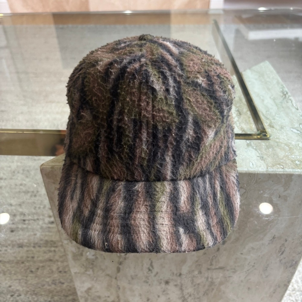 Vintage Mossy Oak Tiger Stripe Camp Cap Mens L Brown Green Good Fuzzy Streetwear